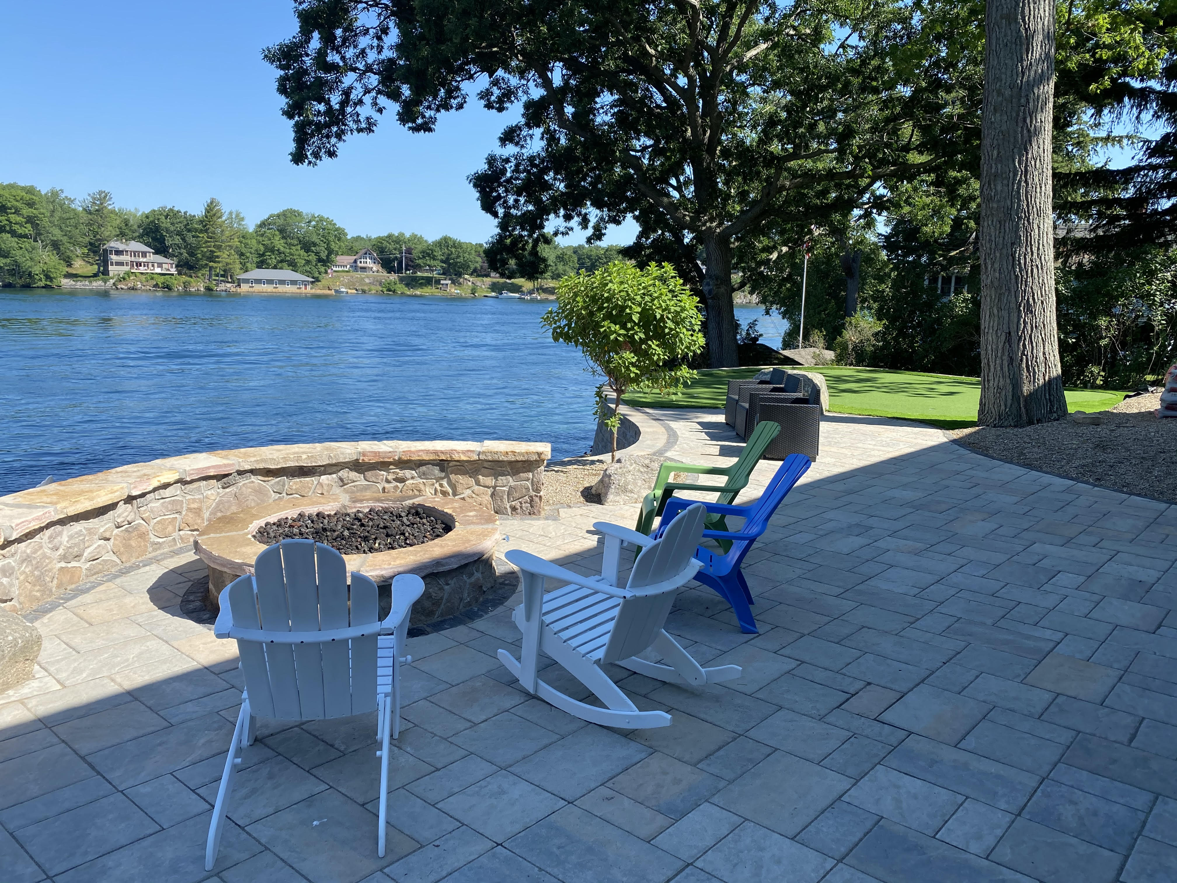 Paver Patio with Stone Bench and Putting Green